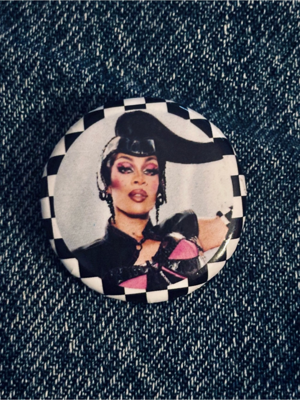 RuPaul’s Drag Race Robin Fierce Checkerboard Photo Button Pin